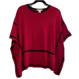 AUGUST SILK Red with Black Trim Poncho Sweater Sz S